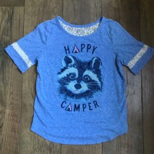 Girls blue happy camper justice shirt size 10